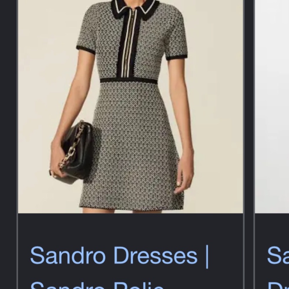 Sandro Black & White Knit Polo Dress with Contrast Trim